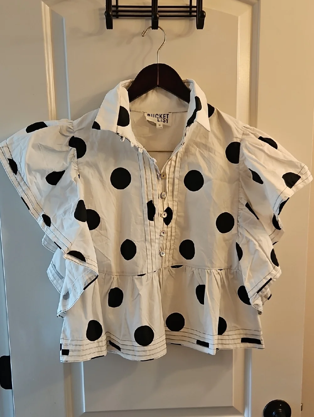Bucketlist Polka Dot Peplum Blouse, M, parisian, Euro-Summer, Coastal - Picture 3 of 10